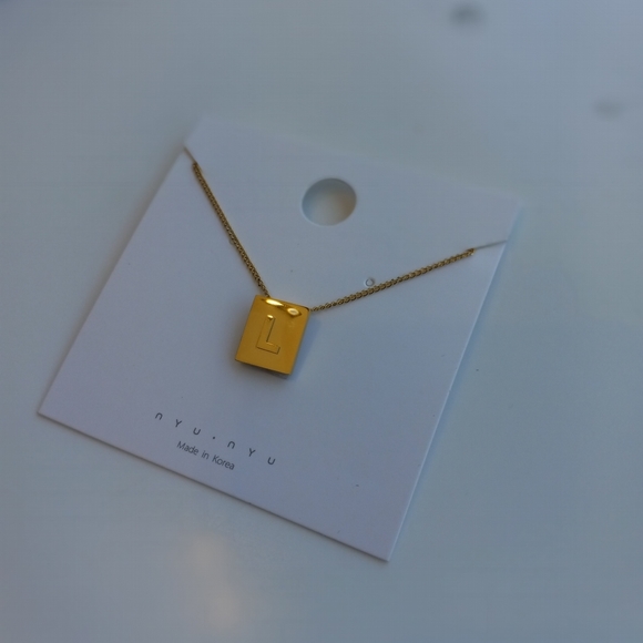 Super High Polished Block Initial (L) Monogram 18k Gold Filled Necklace - Picture 5 of 7